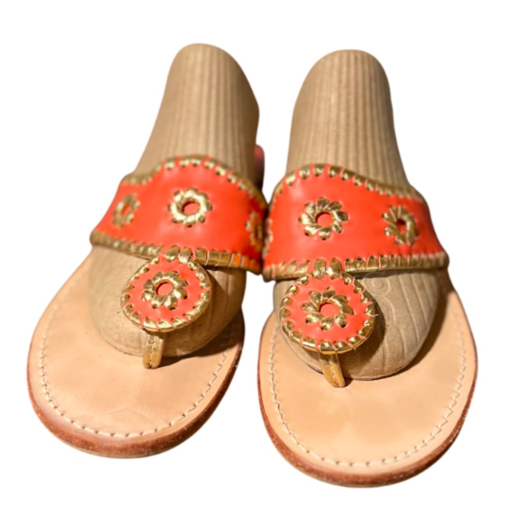 Orange and Metallic Gold Original Jacks Flat Sandals - Picture 3 of 8